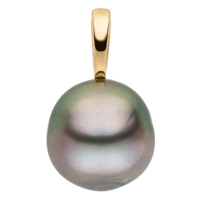 Perlenanhänger FIRETTI "Schmuck Geschenk Gold 375 Halsschmuck Anhänger Halskette Perle", schwarz (gelbgoldfarben, schwarz), Schmuckanhänger, Damen, Gelbgold 375 Perlen, 1,5 g, Gelbgold 375, Perlen, Made in Germany - mit Tahitizuchtperle