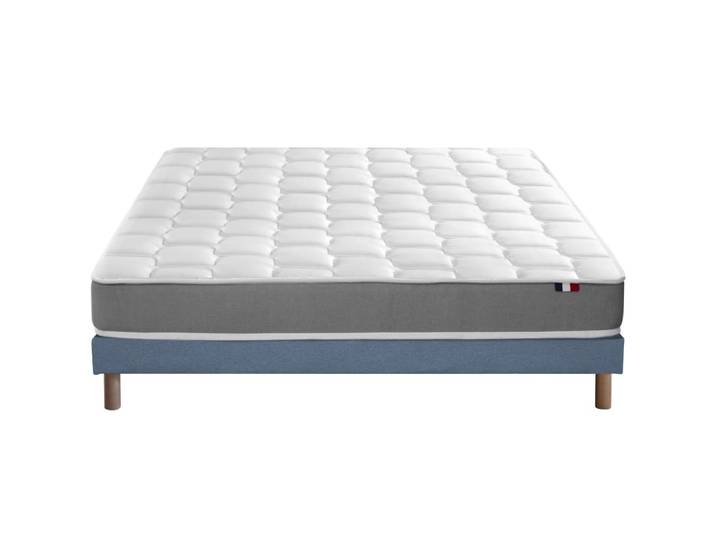 Ensemble matelas mémoire forme sommier bleu 140x190