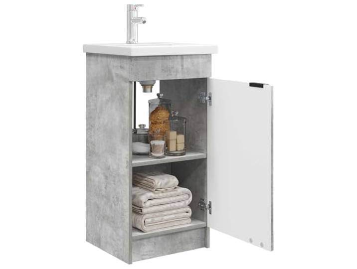 SKTQYQO Badezimmerschrank mit Waschbecken, Grau, Beton, 42 x 40 x 84,5 cm Technisches Holz, schwarze Griffe, 1 Einlegeboden, großer Stauraum, Montage erforderlich