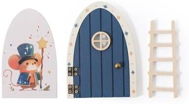 Uplift Essentials Handcrafted Wooden Miniature Fairy & Elf Door blue