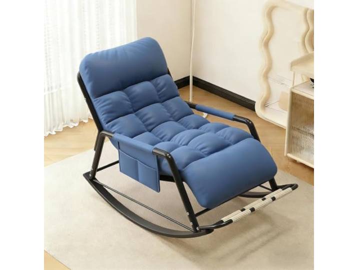 TINGMIAN Einzelsitz-/Doppelsitz-Schaukelstuhl Gepolsterter Lounge-Sessel Mit Seitentaschen Und Drehbarer Massagerolle,for Wohnzimmer, Schlafzimmer, Abnehmbares Kissen(G,Single Seat)