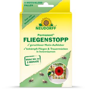 Neudorff Fliegenfalle Permanent Fliegenstopp, zum Ankleben, Klebestreifen, wirkt bis zu 3 Monate, 4 Stück