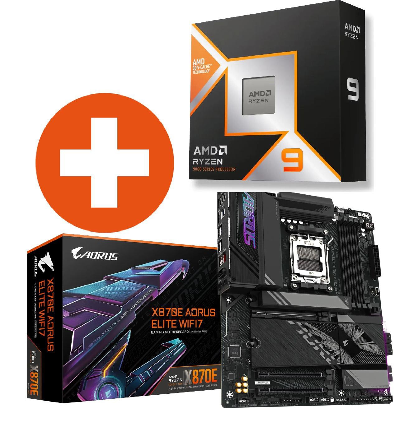 GIGABYTE X870E AORUS ELITE WIFI7 ATX Mainboard + AMD Ryzen 9 9950X3D CPU X870E A ELITE WIFI7+9950X3D