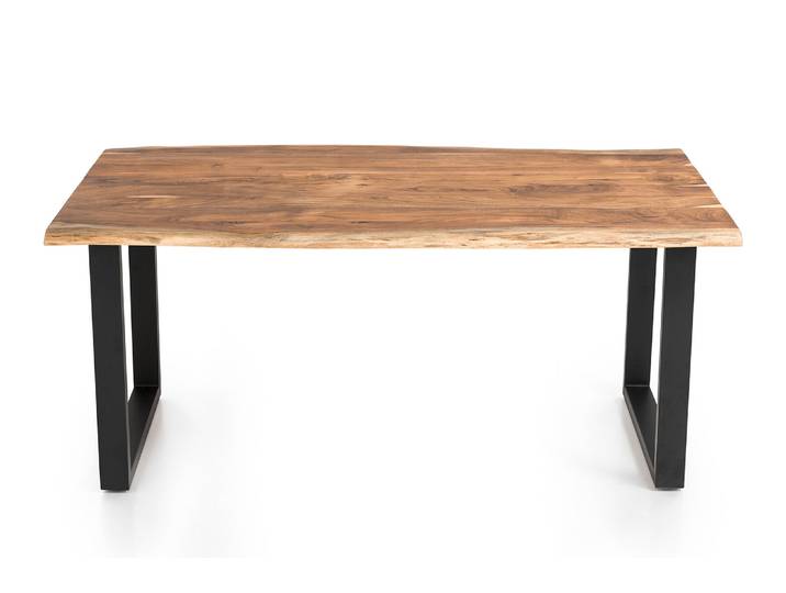 Esstisch, Akazie Massivholz, Beige, 140×80 cm, Metallgestell U-Form, Klassisch & Modern