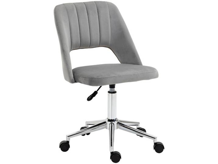 Vinsetto Vinsetto Moderner Bürostuhl mit mittlerem Rückenbereich, Samtstoff, drehbarer armloser Schreibtischstuhl mit offenem Rückendesign, Grau, Metall, Füllung: Schaumstoff, 60x91x49 cm, Büromöbel, Bürostühle, Drehstühle
