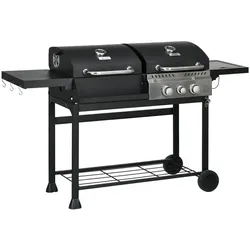 Outsunny Holzkohlgrill Gasgrill mit 2+1 Brenner, Thermometer, Haken, Schwarz