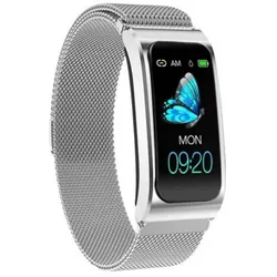 TPFNet Damen Smart Watch / Fitness Tracker IP68 - Milanaise Armband - Android & IOS - Silber