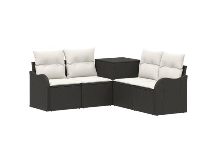 5-teiliges Sofa-Set für den Außenbereich, aus Polyrattan, Schwarz und Strapazierfähiges Polyrattan, Stahlgestell, modulares Design, integrierte Aufbewahrung, 4-Sitzer, 110 kg pro Stuhl