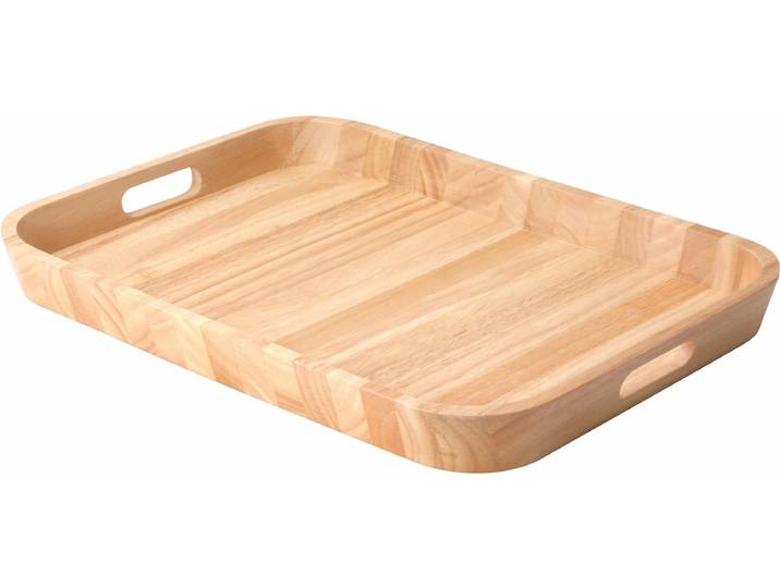 Tablett CONTINENTA, beige (natur), B:33cm H:4,5cm L:46cm, Holzwerkstoff, Tabletts, Tablett, Handarbeit, aus einem Holzblock gearbeitet