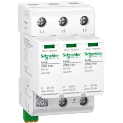 Schneider Electric A9L2F340 Überspannungsableiter, Acti9 iPRD F40r, Typ 2+3, Schutzmodule steckbar, 3P, Imax 40kA, integr. Sicherung, FM-Kontakt