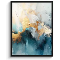 POSTER MIT RAHMEN Abstrakt - Kunst - Gold - Blau Posterleiste 60x80 cm
