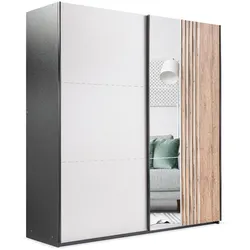 SCHWEBETÜRENSCHRANK BARD 203/215/65 cm 2-türig mit Spiegel Schwarz