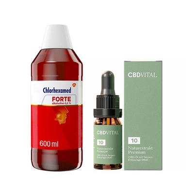 Naturextrakt Premium 10% CBD Vital Tropfen + Chlorhexamed Forte alkoholfrei 0,2% Lösung 1 St Set