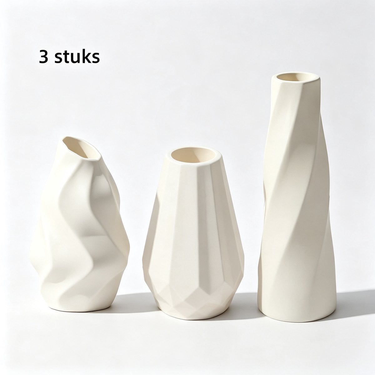 3-delige spiraalvormige vaas set in moderne minimalistische stijl, wit