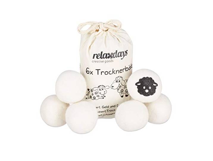 Relaxdays Boules de séchage XXL\, 6 balles sèche-linge\, en laine de mouton\, écologique\, set pratique\, Ø 7 cm\, blanc