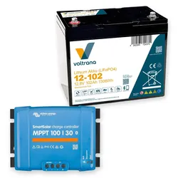 Voltrana Solar-Set 12,8V 102Ah Lithium LiFePO4 Batterie mit Victron SmartSolar MPPT 100/30