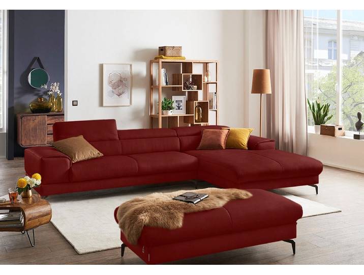 Ecksofa, Ruby Rot, 343x193 cm, Longlife Xtra-Leder, Kopfteilverstellung, Modern, W.SCHILLIG
