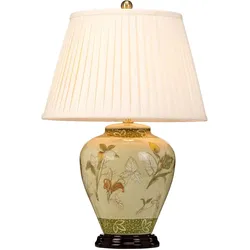 Elstead Lighting Arum Lily Tischleuchte Porzellan Grün Creme mit Stoffschirm