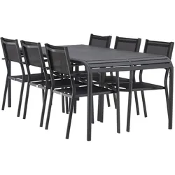Ebuy24, Gartentisch + Balkontisch, Borneo Gartenset Tisch 100x200 cm schwarz 6 Stühle schwarz. (200 x 100 x 75 cm)