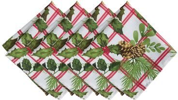 Threadmade Pinecone Plaid Holiday Fabric Napkins, Set of 4