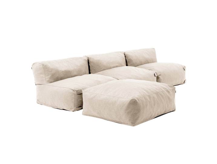 Modulare Gartenmöbel für 4 Personen bestehend aus 3 Sesseln und 1 Sitzsack