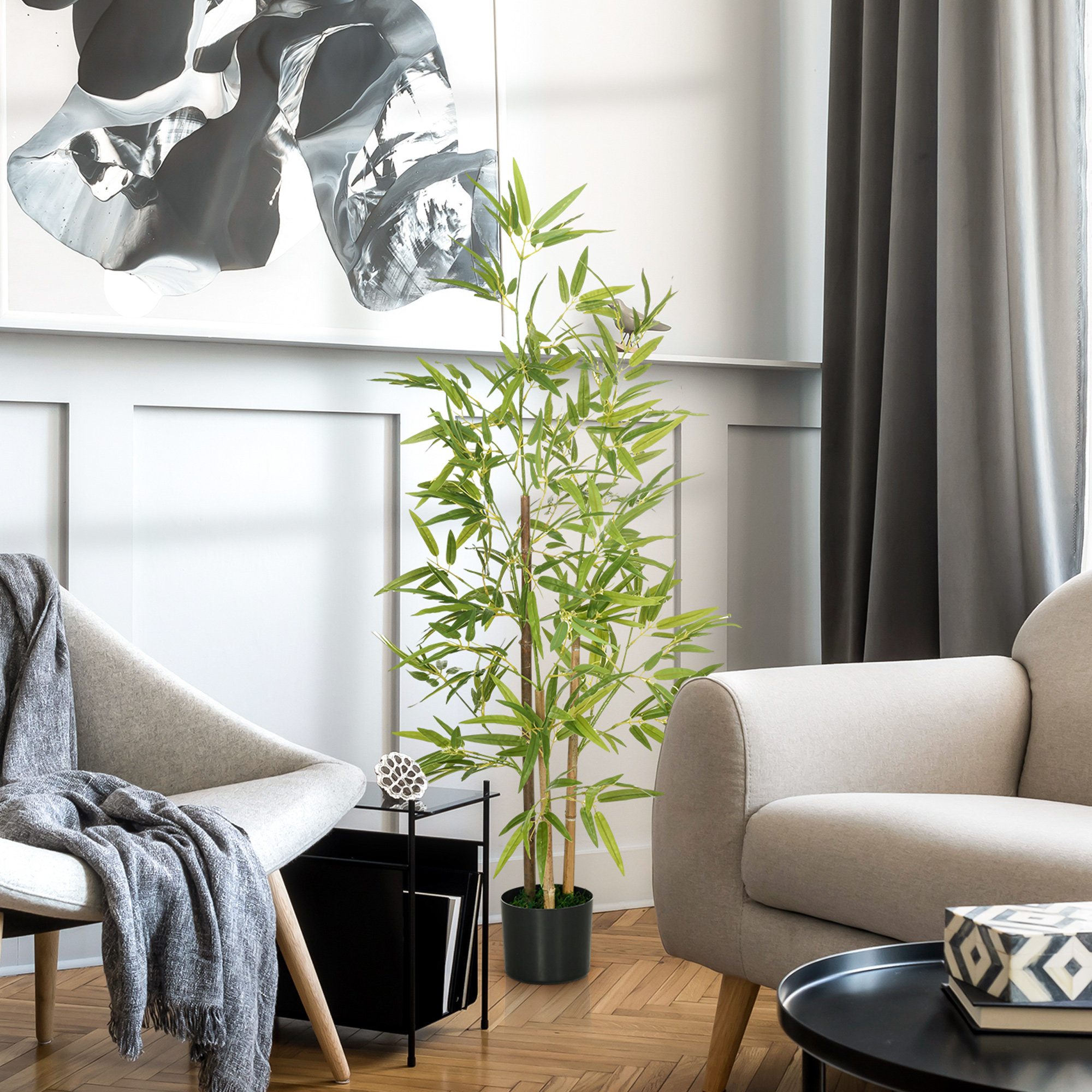 Homcom Pianta Artificiale di Bambù Alta 120cm da Interno ed Esterno con Vaso Incluso Aosom
