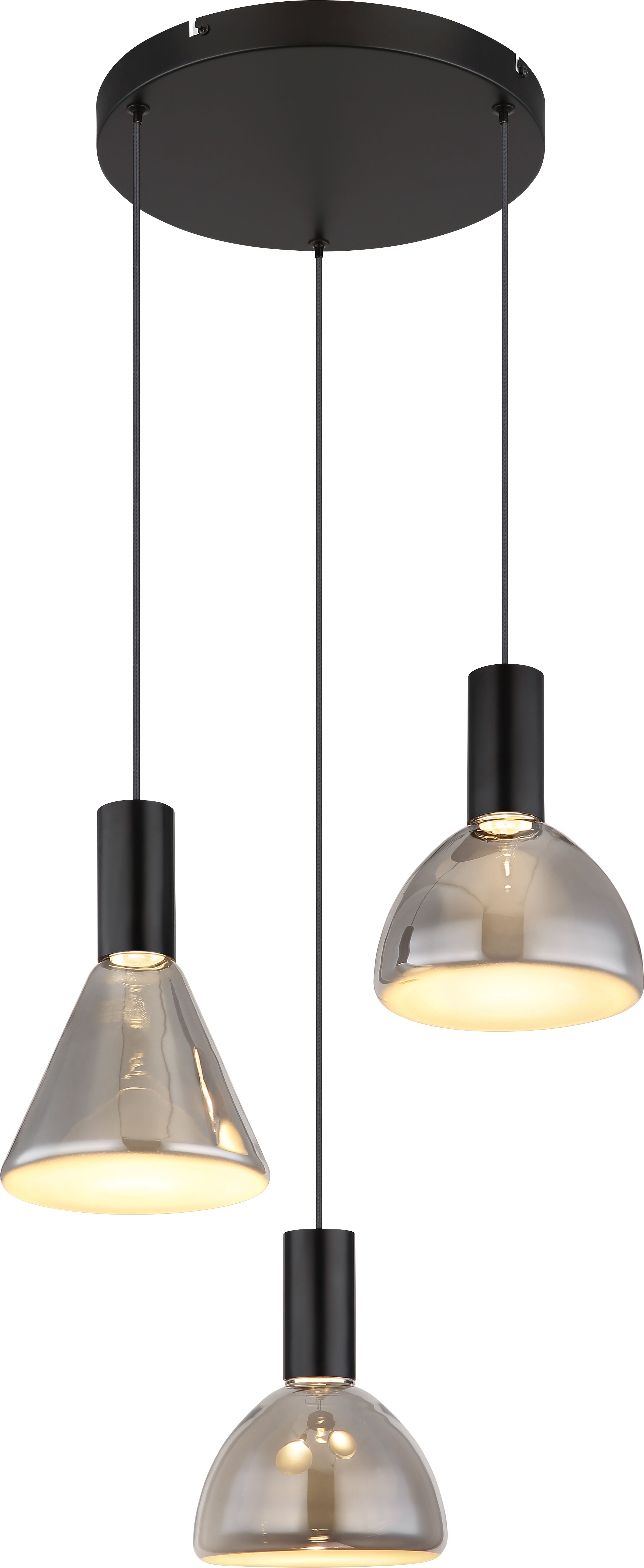 GLOBO LIGHTING Hängeleuchte "LABORA", schwarz (schwarz matt), 1, Ø 42cm H: 150cm, 1 Stk., Leuchten, LED Hängeleuchte für Esszimmer Rauchglas modern, Hängeleuchte