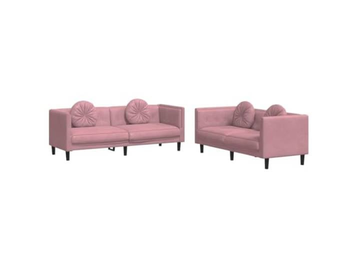 GHVBNMF 2-TLG Sofagarnitur mit Kissen 2er 3er Couch Garnitur Rosa Samt Stilvolles Polstermöbel Set mit 4 runden Deko Kissen und dicker Polsterung für das Wohnzimmer und die Entspannungsecke.