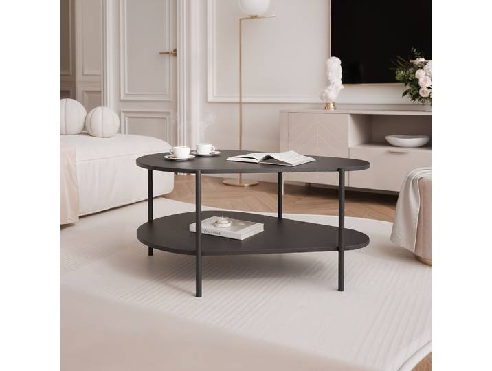 IDOHOME - Table basse moderne LORIEN avec piètement métallique noir - Table basse pour le salon - Motif à chevrons - Table de salon