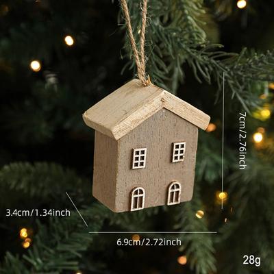 Uplifted Finds Wooden Nordic Christmas House Pendant   Rustic Small Log House Tree Ornament b