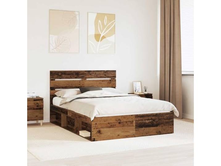 RJPLMFV Bettgestell, 150 x 200 cm, massives Kiefernholz Kopfteil Kiefer massiv, Struktur aus Holz, feste Latten inklusive, minimalistisches Design