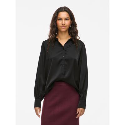 Langarmbluse VILA "VIENNA RAVENNA L/S BALLOON SHIRT - NOOS", Damen, Gr. 38, schwarz (schwarz beauty), Web, Obermaterial: 100% Polyester, unifarben, regular fit normal, angesetztes Bündchen, Blusen, Kunstfaser, regular fit