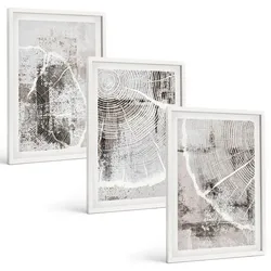 BILDER SET 3er Set - 40x60 cm Weißer Rahmen - Graue Holzmaserungsmuster