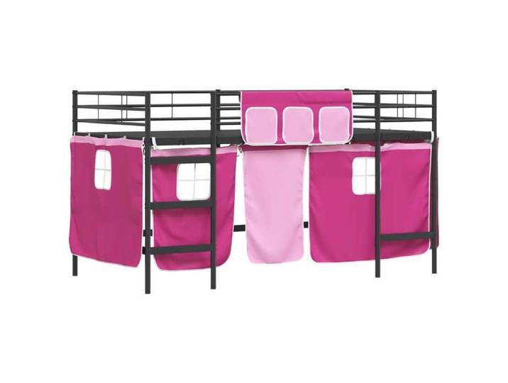 Lit 107x200cm - VIDAXL - Cadre de Lit mezzanine pour enfants - - avec Rideaux Noir et rose L16119