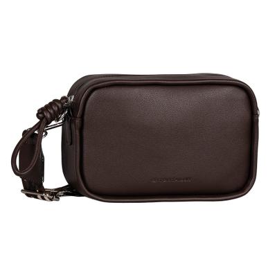 Umhängetasche TOM TAILOR "Tatiana", Damen, Gr. B/H/T: 21cm x 13,5cm x 6cm, dunkelbraun, Lederimitat, clean, gepflegt, unifarben, Taschen Umhängetasche, Damen Handtasche, Kamerabag, fein gewebter dreifarbiger Gurtband