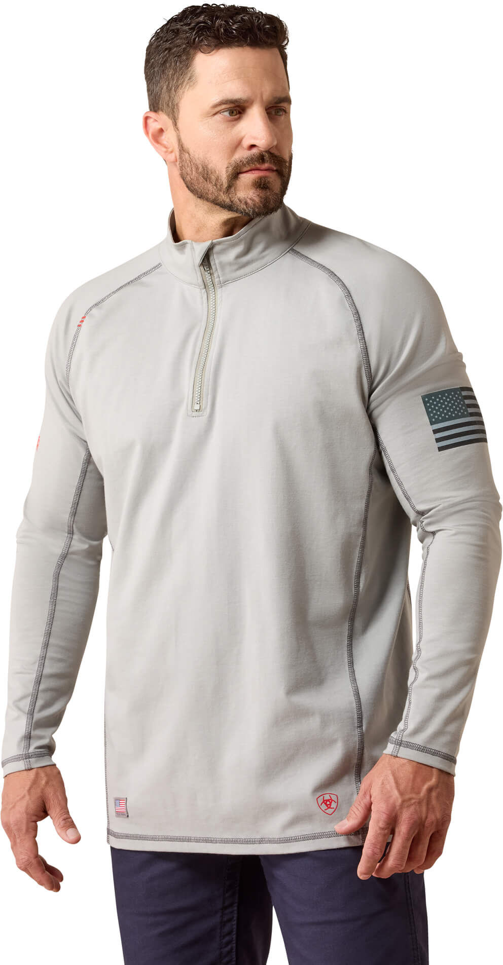 Men's Flame-Resistant Combat Stretch Patriot 1/4 Zip Work Shirt in Silver Fox, Size: LT by Ariat