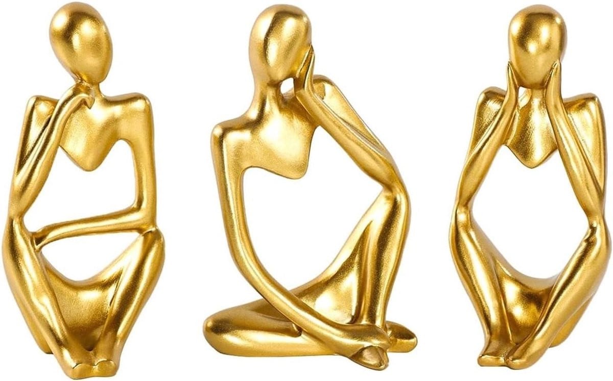 Denkerbeeld Abstract Kunstbeeldhouwwerk - Goud - Breedte: 16 cm