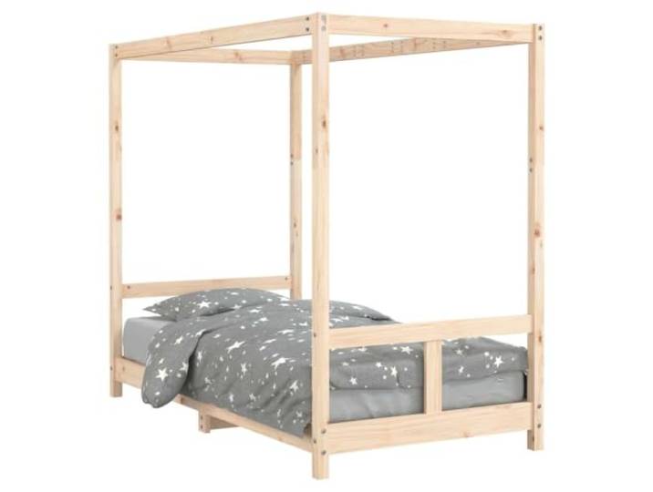 FDSAQOPT 80x160 cm Massivholz Kiefer mit Holzlatten Baldachin-Design,rustikale Astlöcher,gerade Maserung,niedrige Einstiegshöhe,ohne Matratze