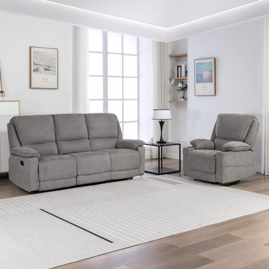 Latitude Run Sydney Latch Recliner 1 and 3 Seater Sofa Set Grey 2