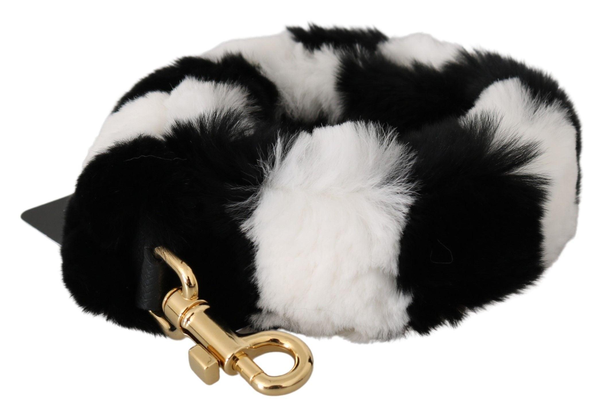 Dolce & Gabbana Black White Lapin Fur Accessoire schouder damesriem