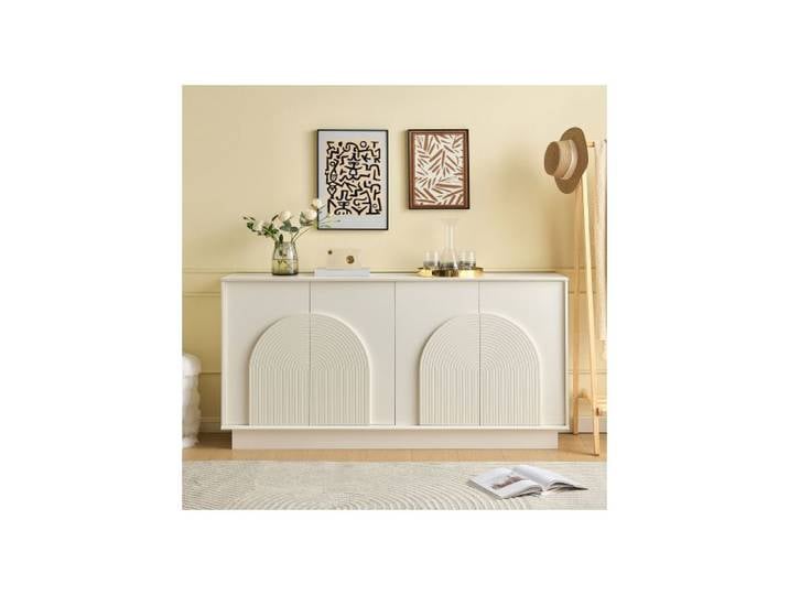 Buffet blanc moderne O.Ye avec portes incurvées-Meuble de rangement 4portes pour salon et salle à manger structure multicolo BUFFET