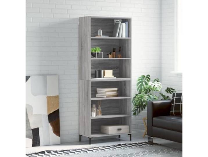Modernes Highboard in Sonoma-Eiche Optik mit Stauraum, stabiles Aufbewahrungsmöbel aus Holzwerkstoff für die Einrichtung des Wohnzimmers, Elegantes Highboard mit Metallfüßen