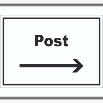 HB-Druck Post Aufkleber mit Text und Richtungspfeil rechts Annahme Brief Paket waagerecht A1 (594x841mm)