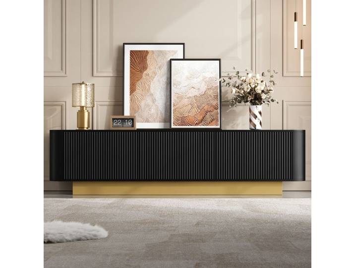Meuble TV - Moderne - 170 cm - 3 portes - Design arrondi - Noir