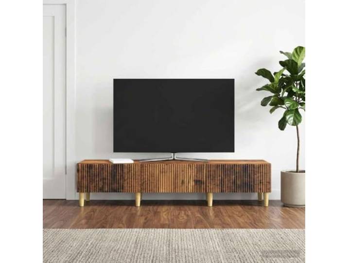 TV-Schrank Altholz 147 x 34,5 x 30 cm Holzwerkstoff Entertainment-Center Robustes Holzwerkstoff, verstellbare Regale, Kabeldurchführungen, pflegeleichte Oberfläche, viel Stauraum