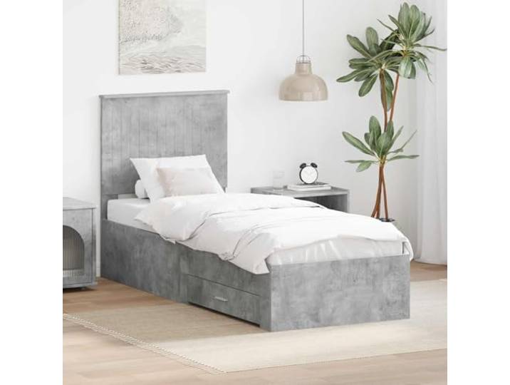 Stauraum Bettgestell aus Holzwerkstoff modernes Design mit Stauraum 70 x Bettrahmen Beton Grau und Silber 70x190 cm Holzwerkstoff Einzelbett mit Kopfteil und Schublade Stauraum, Modernes Bettgestell