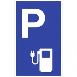 Dreifke® Parkplatzschild-Ladestation für Elektrofahrzeuge, Symbol, Alu, blau, 400x650 mm