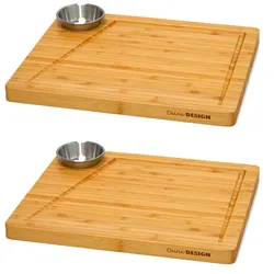 2er-Set Bambus-Servierbrett + Dip-Schale 30x25cm Holz-Steak-Teller Speiseteller
