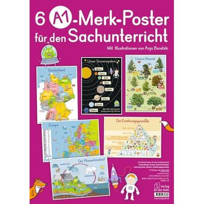 6 A1-Poster für den Sachunterricht: Deutschland, Europa, Wasserkreislauf, Sonnensystem, Bäume, Ernährungspyramide, Sonstige von Redaktionsteam Verlag
