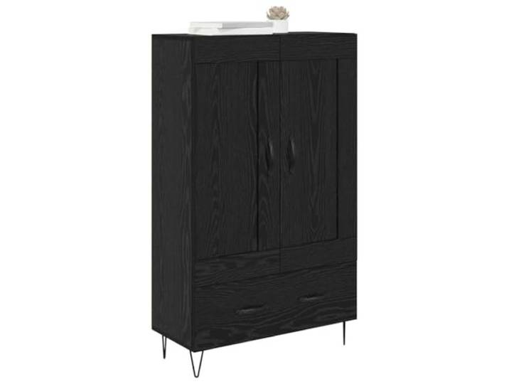 KTHLBRH Sideboard Eiche schwarz 69,5 x 31 x 115 cm Holz mehrschichtig Mit Schublade und 2 Türen, matten Metallgriffen, dekorativer Geschirrablage, konische Beine